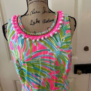 Lily pulitzer new w tags Colorful Sleeveless MILA SHIFT DRESS  with Pom Pom Trim
